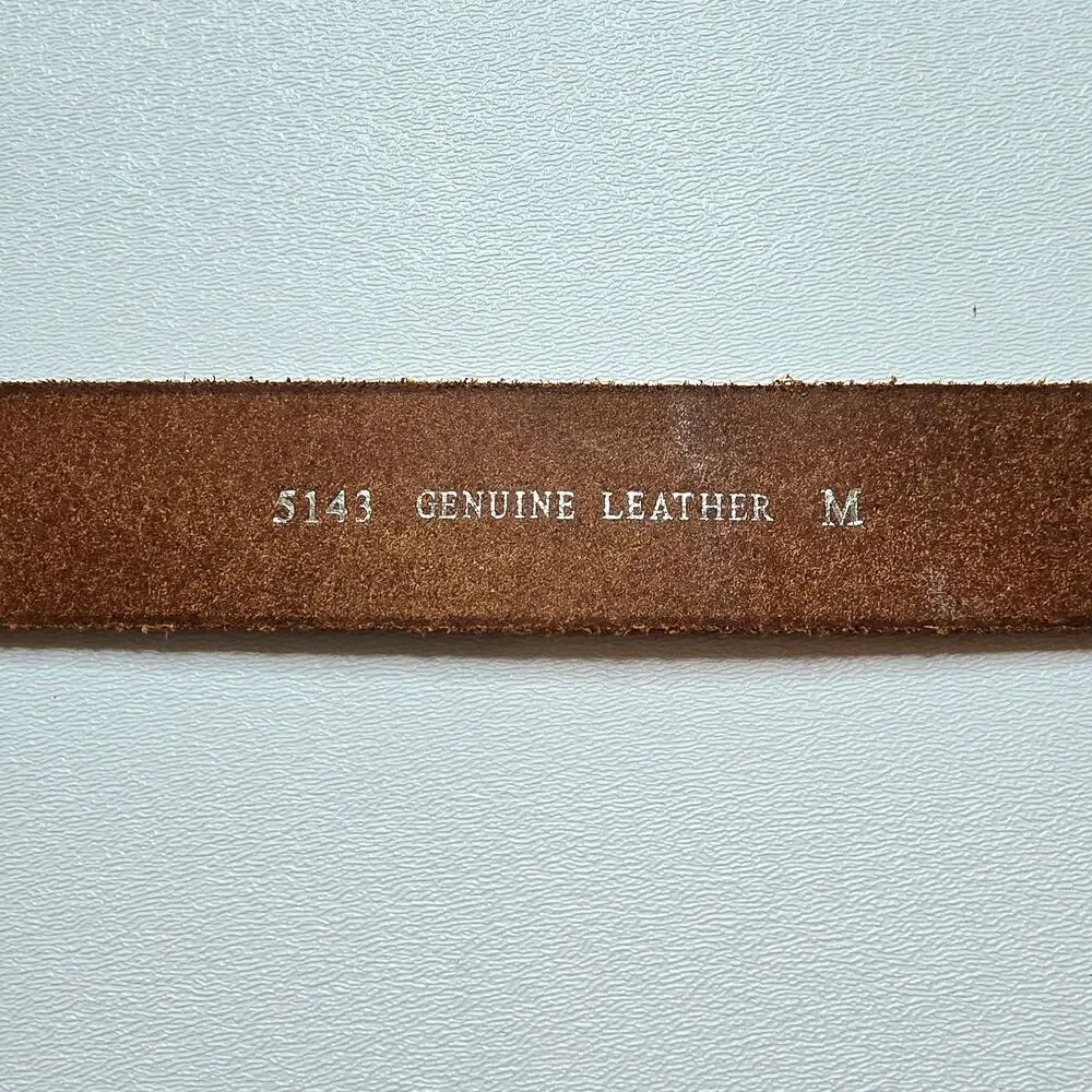 Genuine Leather Brown Belt Brass Cicada Bee Bug Buckle Womens Size M